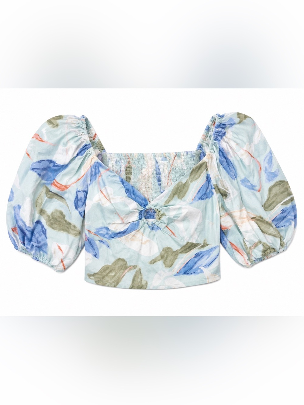 Abercrombie & Fitch Abstract Floral O-Ring Puff Sleeve Crop Top Smocked Medium